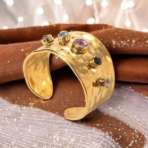 🆕️18K Gold Plated Adjustable Ring | Hammered Finish | Colorful CZ Gemstones ✨